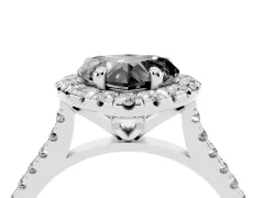 Fancy Black Heart Cut Diamond Cushion Halo Ring Set in White gold with Pavé Band