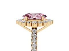 Fancy Pink Oval Cut Diamond Halo Ring Set in Yellow gold with Pavé Band and Prong Setting