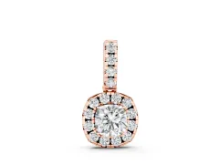 Cushion Cut Diamond Halo Pendant Set in Rose gold with Four-Prong Center