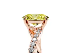 Fancy Yellow Oval Cut Diamond Twisted Pavé Band Ring Set in Rose gold with Prong Setting