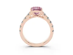 Fancy Pink Princess Cut Diamond Solitaire Ring Set in Rose gold with Cut-Down Micro Pavé Band and Prong Setting
