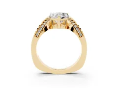 Heart Cut Diamond Solitaire Engagement Ring Set in Yellow gold with Pavé Shoulders