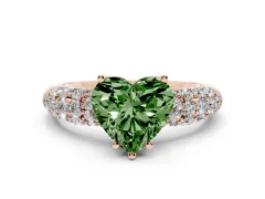 Fancy Green Heart Cut Diamond Pavé Band Solitaire Ring Set in Rose gold with Close-Set Accent Stones and Prong Setting