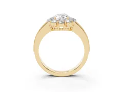 Oval Cut Diamond Halo Pavé Engagement Ring Set in Yellow gold with Milgrain Detailing