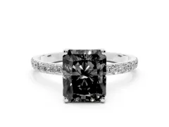 Fancy Black Radiant Cut Diamond Solitaire Engagement Ring Set in Silver with Round Pavé Band and Prong Setting