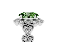 Fancy Green Oval Cut Diamond Solitaire Ring Set in Silver with Milgrain Pavé Heart Band