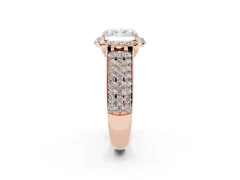 Radiant Cut Diamond Halo Ring Set in Rose gold with Pavé Band and Raised Center Setting