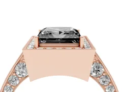 Fancy Black Princess Cut Diamond Halo Engagement Ring Set in Rose gold with Accent Split Shank Band