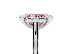 Fancy Pink Round Cut Diamond Cluster Halo Solitaire Ring Set in Silver with Prong Setting