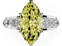 Fancy Yellow Marquise Cut Diamond Pavé Engagement Ring Set in Silver with Prong Setting