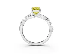 Fancy Yellow Radiant Cut Diamond Solitaire Ring Set in White gold with Twisted Marquise Accent Band
