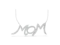 Pavé Round Diamond Mom Script Pendant Set in Silver with Prong Setting