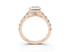 Asscher Cut Diamond Solitaire Ring Set in Rose gold with Cut-Down Micro Pavé Band and Prong Setting