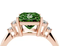 Fancy Green Princess Cut Diamond Cluster Ring Set in Rose gold with Plain Band and Prong Setting