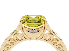 Fancy Yellow Asscher Cut Diamond Halo Ring Set in Yellow gold with Channel Set Band and Prong Setting