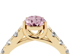 Fancy Pink Pear Cut Diamond Solitaire Ring Set in Yellow gold with Cut-Down Micro Pavé Band and Prong Setting