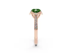 Fancy Green Cushion Cut Diamond Halo Ring Set in Rose gold with Channel Set Band and Prong Setting