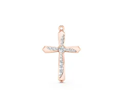 Cross Pendant Set in Rose gold with Prong-Set Round Cut Stones and Center Stone