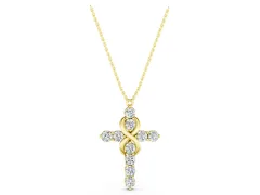 Round Diamond Infinity Cross Pendant Set in Yellow gold with Prong Setting