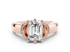 Emerald Cut Diamond Pavé Band Solitaire Ring Set in Rose gold with Prong Setting