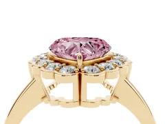 Fancy Pink Heart Cut Diamond Halo Cluster Engagement Ring Set in Yellow gold with Solitaire Band and Prong Setting