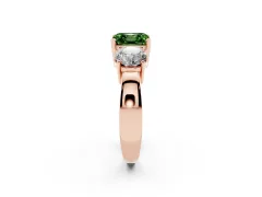 Fancy Green Asscher Cut Diamond Three-Stone Ring Set in Rose gold with Round Side Stones and Classic Band