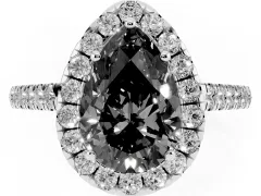 Fancy Black Pear Cut Diamond Halo Pavé Engagement Ring Set in Platinum with Prong Setting