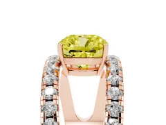 Fancy Yellow Cushion Cut Diamond Split Shank Pavé Solitaire Ring Set in Rose gold with Open Shank Design