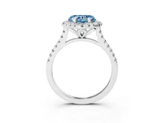 Fancy Blue Heart Cut Diamond Cushion Halo Ring Set in Platinum with Pavé Band