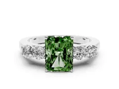 Fancy Green Radiant Cut Diamond Five-Stone Prong Set Band Ring Set in Silver with Polished Band