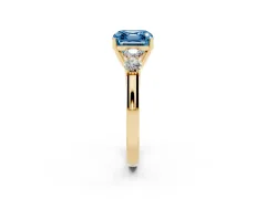 Fancy Blue Asscher Cut Diamond Five-Stone Prong Set Band Ring Set in Yellow gold with Polished Band