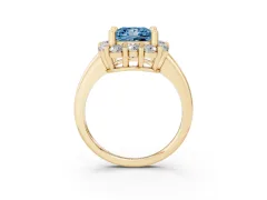 Fancy Blue Princess Cut Diamond Halo Cluster Engagement Ring Set in Yellow gold with Polished Band and Prong Setting