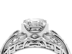 Asscher Cut Diamond Art Deco Ring Set in Platinum with Pavé Split Shank