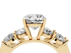 Cushion Cut Diamond Five-Stone Prong Set Ring Set in Yellow gold with Classic Band