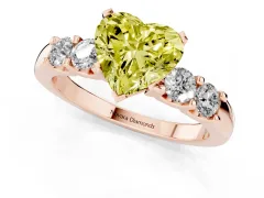 Fancy Yellow Heart Cut Diamond Five-Stone Prong Set Engagement Ring Set in Rose gold with Channel Band
