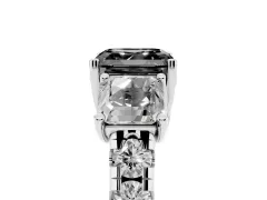 Fancy Black Asscher Cut Diamond Three-Stone Ring Set in Platinum with Pavé Band