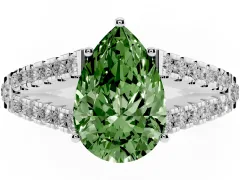 Fancy Green Pear Cut Diamond Split Shank Pavé Engagement Ring Set in Silver with Prong-Held Center Stone