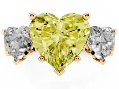 Fancy Yellow Heart Cut Diamond Three-Stone Trellis Ring Set in Yellow gold with Comfort Fit Band