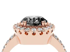Fancy Black Round Cut Diamond Halo Ring Set in Rose gold with Pavé Shank and Prong Setting