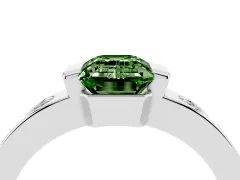 Fancy Green Emerald Cut Diamond Channel-Set Band Ring Set in White gold with Bezel Prong Setting