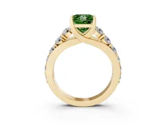 Fancy Green Princess Cut Diamond Pavé Engagement Ring Set in Yellow gold with Prong Setting