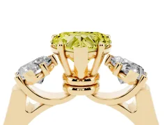 Fancy Yellow Heart Cut Diamond Three-Stone Trellis Ring Set in Yellow gold with Comfort Fit Band