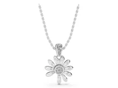 Round Diamond Daisy Flower Pendant Set in White gold with Pavé Petal Accents