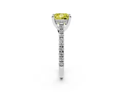 Fancy Yellow Princess Cut Diamond Solitaire Ring Set in Platinum with Brilliant Pavé Band and Prong Setting
