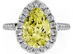 Fancy Yellow Pear Cut Diamond Halo Pavé Engagement Ring Set in White gold with Prong Setting