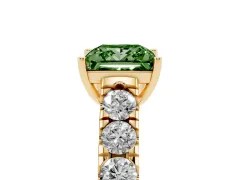 Fancy Green Princess Cut Diamond Solitaire Ring Set in Yellow gold with Cut-Down Micro Pavé Band and Prong Setting