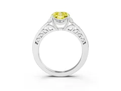Fancy Yellow Cushion Cut Diamond Halo Ring Set in Platinum with Channel Set Band and Prong Setting
