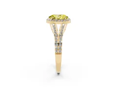 Fancy Yellow Oval Cut Diamond Halo Split Shank Pavé Ring Set in Yellow gold with Prong Setting