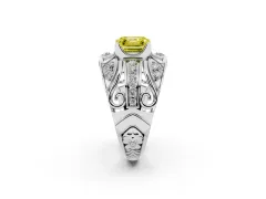 Fancy Yellow Asscher Cut Diamond Art Deco Ring Set in White gold with Pavé Split Shank