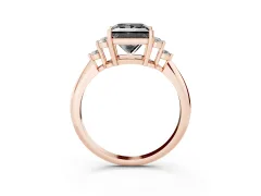 Fancy Black Princess Cut Diamond Cluster Ring Set in Rose gold with Plain Band and Prong Setting